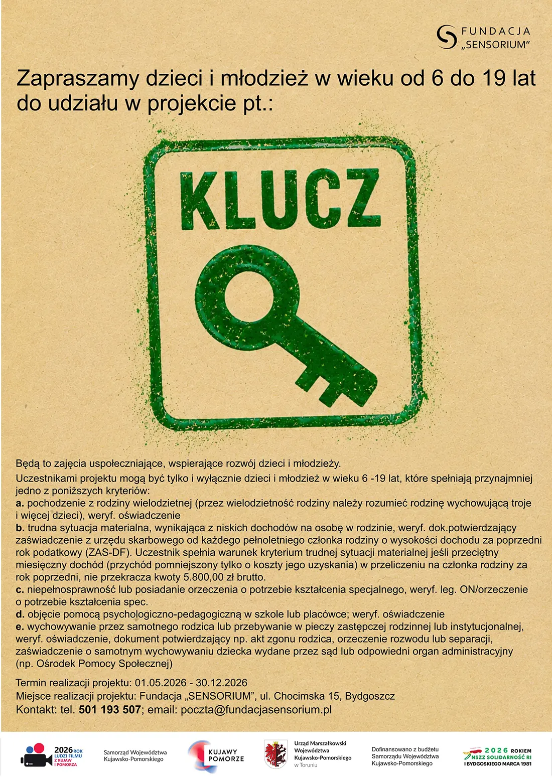 Nabór dla dzieci i młodzieży do projektu "Klucz"